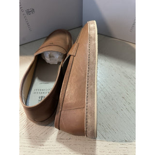 NIB $990 Brunello Cucinelli Men’s Leather Loafers Shoes Tan Brown 11 US/44 Eu