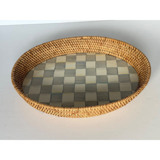 MacKenzie-Childs Sterling Check Rattan Enamel Large Oval Serving Tray 15x11