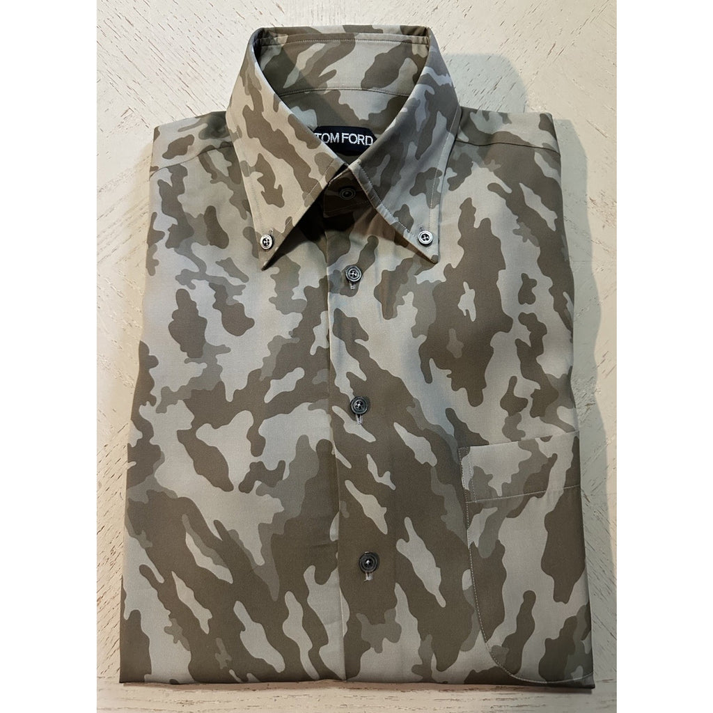 New $1170 TOM FORD Men Button Down Shirt Color Military Size 43/17