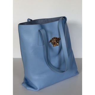 Versace La Medusa Leather Tote Bag Blue with Gold Medusa 1020004 1A14675 NWT