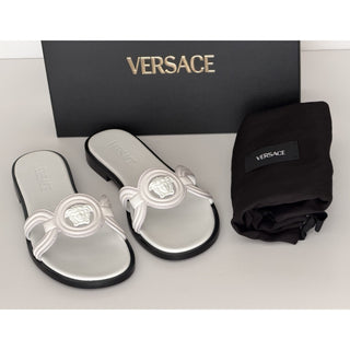 Versace Medusa Leather Mule Slides Porcelain White Women 9 US (39) 1018364 NIB