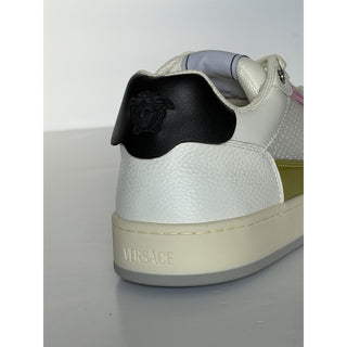 Versace Leather Mesh Sneakers White Pink Acid Green 10 US 40 Euro) 1023442 NIB