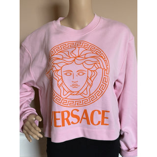 Versace Medusa Print Crop Pink Cotton Sweatshirt 10 US (46 Eu) 1019251 NWT $800