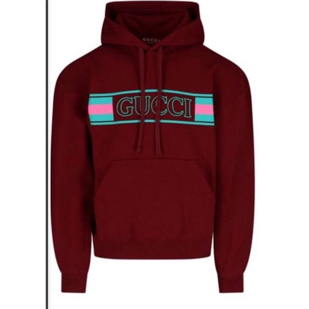 New $1550 Gucci Men Brushed Cotton Jersey Hooded Sweatshirt Burgundy Size L