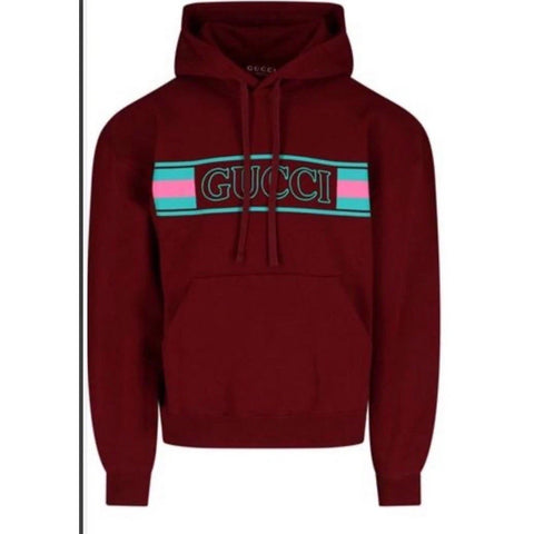 New $1550 Gucci Men Brushed Cotton Jersey Hooded Sweatshirt Burgundy Size L