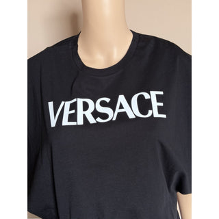 Versace Women's White Logo Jersey Black T-Shirt 8 (44 Euro) 1010260 NWT $750