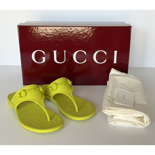 Gucci Horsebit Rubber Thong Green Sandals 7 US (37 Euro) 780306 NIB