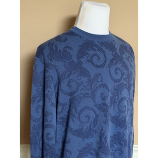 Versace Barocco Leafy Jacquard Wool Knit Sweater Blue 42 US (52 Eu) 1021722 NWT