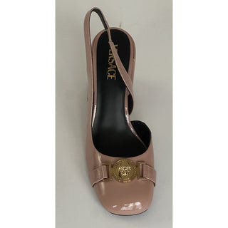 Versace Medusa Head Sling Back Patent Leather Nude Shoes 8 US 1014618 NIBWD