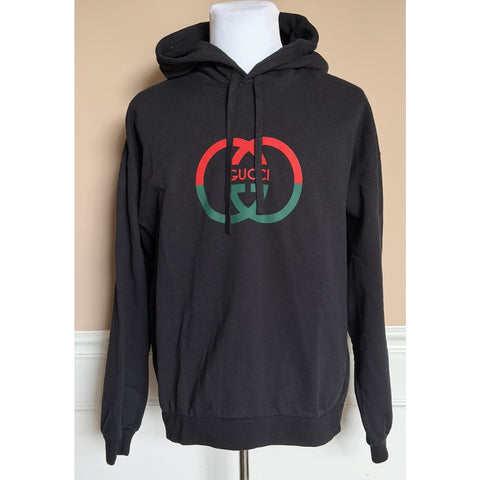 Gucci Interlocking G Logo Hoodie Black Cotton Sweatshirt Men’s Large 721427 NWT