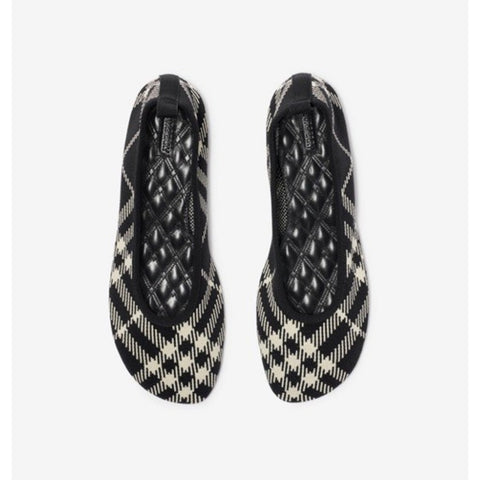Burberry Baby Check Knit Ballet Flats Black Calico 7 US (37) IT 8096867 NWT $655