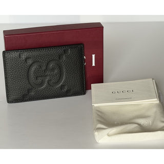 Gucci GG Jumbo Card Case Black Leather Men’s Black Wallet 812681 NIB