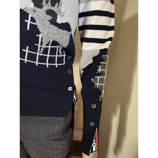 New $1800 Thom Browne Forest Scenery Intarsia Cashmere Cardigan Navy 40/4