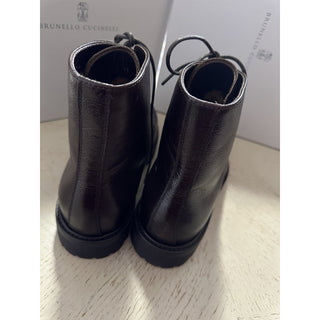 NIB $1795 Brunello Cucinelli Men Leather Shearling Boots DK Brown 8 US/41 Eu