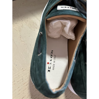 New $1095 Kiton Goatskin Leather Suede Boat Shoes DK Green 9 US/8 UK Italy
