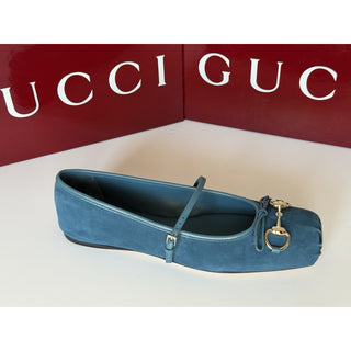 Gucci Horsebit Ballet Flat Suade Blue Sandals 10 US (40 Eu) IT 814413 NIB