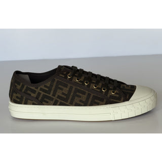 Fendi Domino FF Jacquard Sneakers Brown Men 12 US (11 Fendi) IT 7E1553 NIB $770