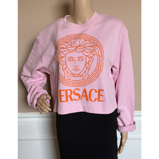 Versace Medusa Print Crop Pink Cotton Sweatshirt 10 US (46 Eu) 1019251 NWT $800