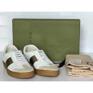 Gucci Women’s Web Leather/Suede Sneakers Natural White 8 US (38 Euro) 858912 NIB