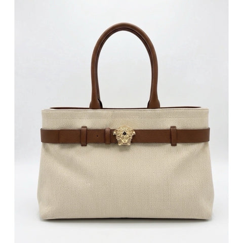 Versace Medusa Top Handle Large Tote Canvas/Leather Beige Bag 1022470 IT NWT