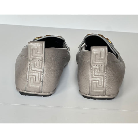 Versace Gold Medusa Men's Gray Leather Driver Shoes 8 US (41 Euro) 1017072 NIB
