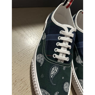 NIB Thom Browne Men Plaid Paisley Canvas Sneakers Blue/Green 9 US/42 EU