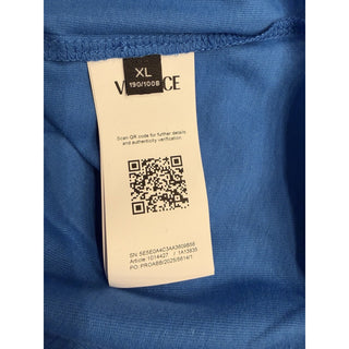 Versace Greek Key Print Cotton Jersey T-Shirt Blue/White XL 1014427 NWT