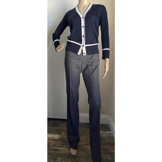 New $1650 Loro Piana Women Cashmere/Silk Knit Cardigan Sweater Navy/White US 4