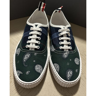 NIB Thom Browne Men Plaid Paisley Canvas Sneakers Blue/Green 9 US/42 EU