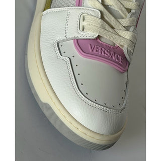 Versace Leather Mesh Sneakers White Pink Acid Green 10 US 40 Euro) 1023442 NIB