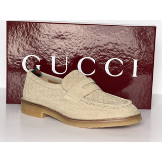 Gucci Mens GG Monogram Suede Loafers Shoes Oatmeal 9.5 US (9 Gucci) 831289 NIB