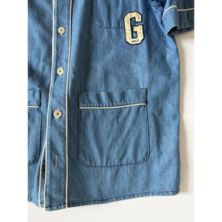 Gucci Varsity G Patch Denim Shirt Bright Blue Men 48 Euro (Oversized) 753105 NWT