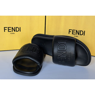 Fendi Men's Roma Leather Slide Sandals Black 8 US/7 UK IT 7X1649 NIB $750