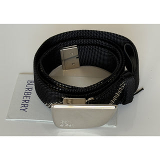 Burberry Silver Metal Buckle Shield Webbing Black Belt 100/40 8087708 NWT $490
