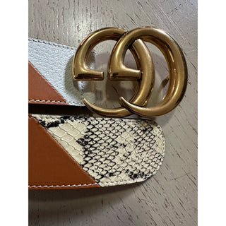 New $1980 Gucci Ostrich Leather/Python GG Marmont Belt Brown/Beige/White 90/36