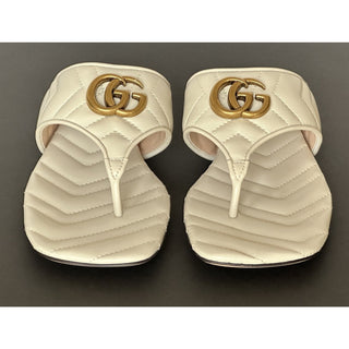 Copied - Gucci GG Marmont Padded White Leather Thong Sandals 6.5 US (36.5 Eu) 776948 NIB