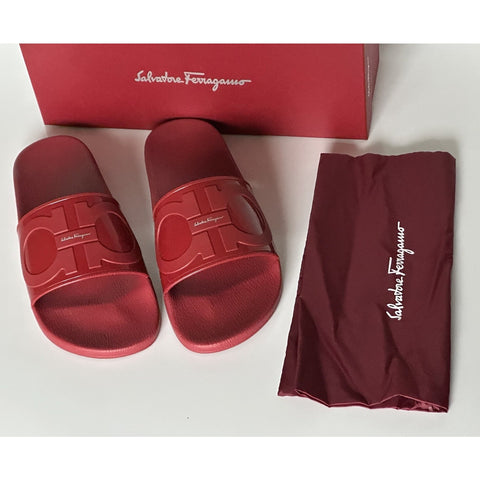 NIB Salvatore Ferragamo Groove Men's Rubber Slide Sandals Red 13 US 0751899 IT