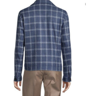 New $2750 Isaia Portofino Plaid Wool Blend Shirt Jacket Blue 42 US/52 Eu Italy