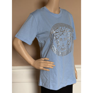 Versace Women's Silver Medusa Light Blue Jersey T-Shirt 6 (40 Euro) 1016967 NWT
