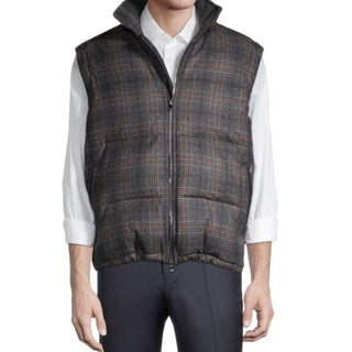 New $3250 Isaia Glen Plaid Puffer Jacket Vest Coat Charcoal 42 US/52 Eu Italy