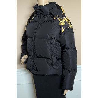 Versace Women's Leafy Print Padded Jacket with Hoodie Black 40 1012541 NWT $2250