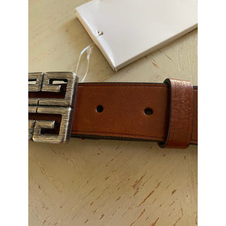 New $550 Givenchy Mens 4-G Engraved Long Genuine Leather Belt Brown 38/95 Italy