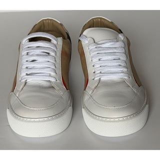 Burberry New Salmond Check Leather Sneakers Optic White 10 US 40 Eu 8024326 NIB