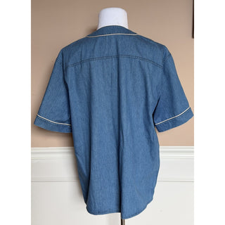 Gucci Varsity G Patch Denim Shirt Bright Blue Men 48 Euro (Oversized) 753105 NWT