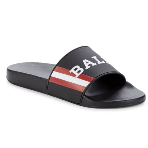 NIB $195 Bally Men's Slide Rubber Black Simon Logo Sandals 11 US 6234034