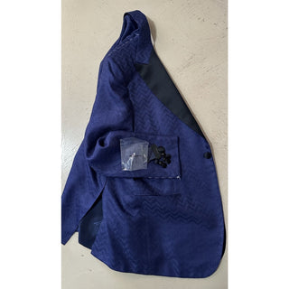 New $9995 Kiton Cashmere/Silk Diner Jacket Blazer Blue/Black 40R US/50R Eu
