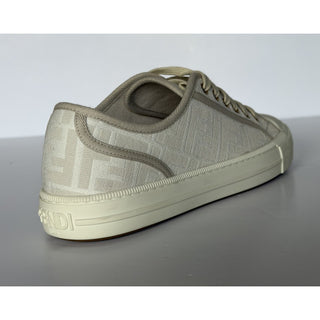 Fendi Domino FF Jacquard Sneakers Ivory Taupe 8 US (7 Fendi) IT 7E1553 NIB $770