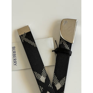 Burberry Silver Metal Buckle Shield Webbing Black Belt 95/38 8087708 IT NWT $490