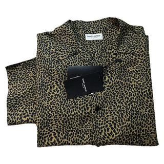NWT $890 Saint Laurent Men Hawaii SL Print black leopard pattern Shirt Size L