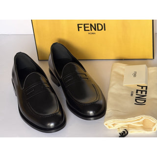 Fendi FF Penny Loafers Black Calf Leather Men 11 US (10 Fendi) 7D1645 NIB $1050